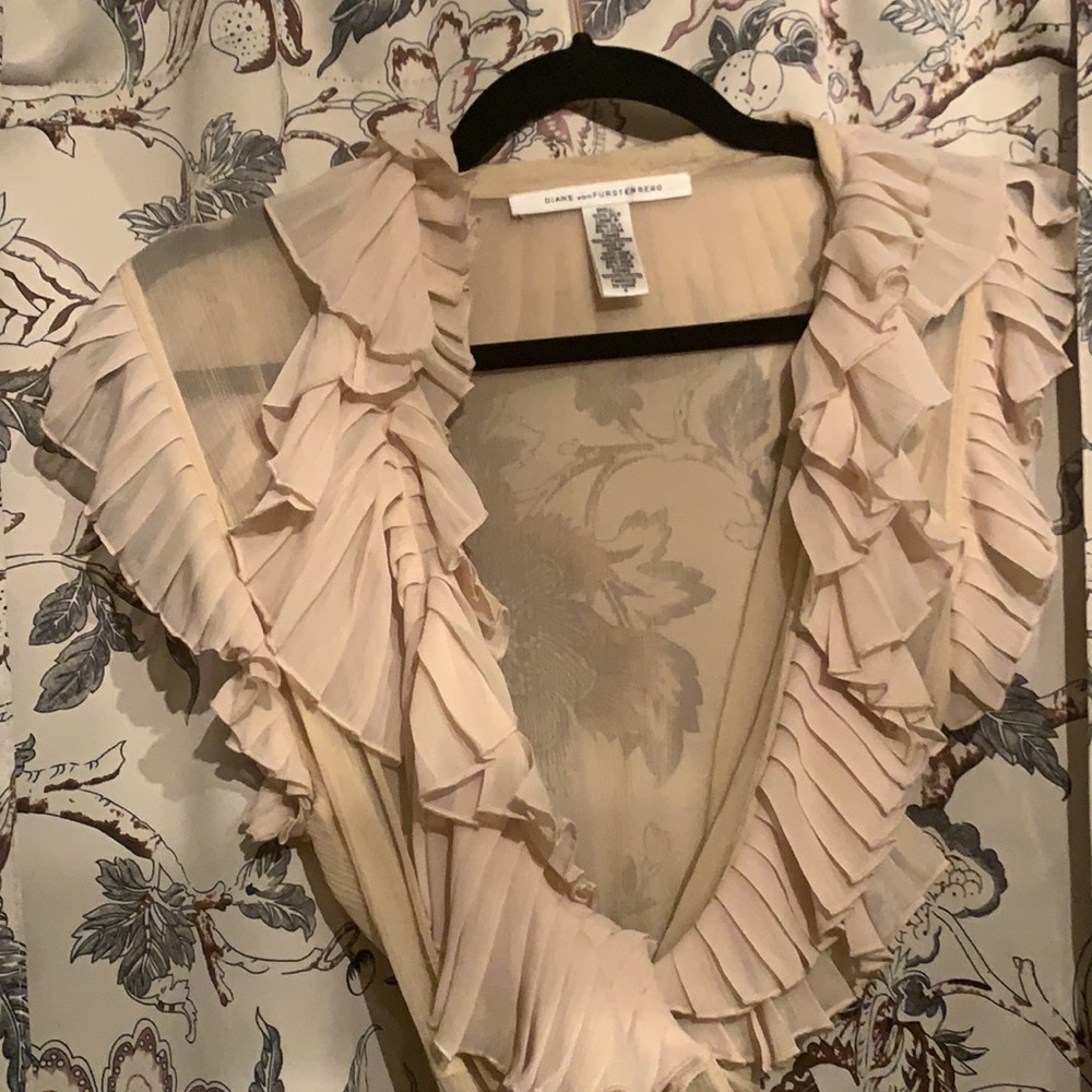 Diane Von Furstenberg Cream Ruffle Wrap Blouse - Picture 3 of 4